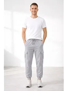 Erkek Jogger Eşofman Altı Regular Fit , Kargo Cepli, Lastikli Paça, Günlük Spor Pantolon - Gri
