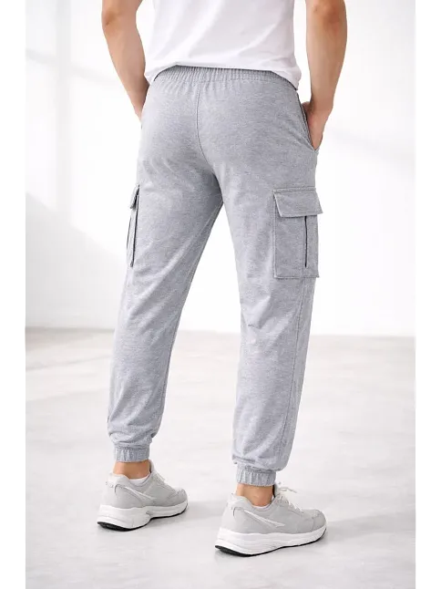 Erkek Jogger Eşofman Altı Regular Fit , Kargo Cepli, Lastikli Paça, Günlük Spor Pantolon - Gri