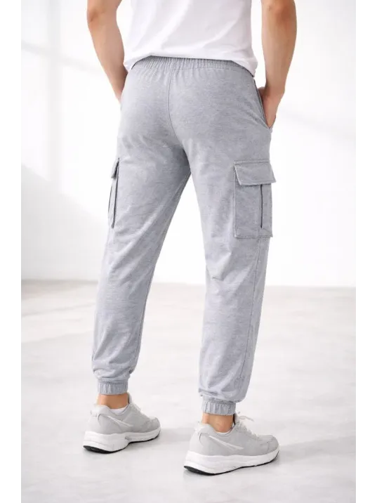 Erkek Jogger Eşofman Altı Regular Fit , Kargo Cepli, Lastikli Paça, Günlük Spor Pantolon - Gri