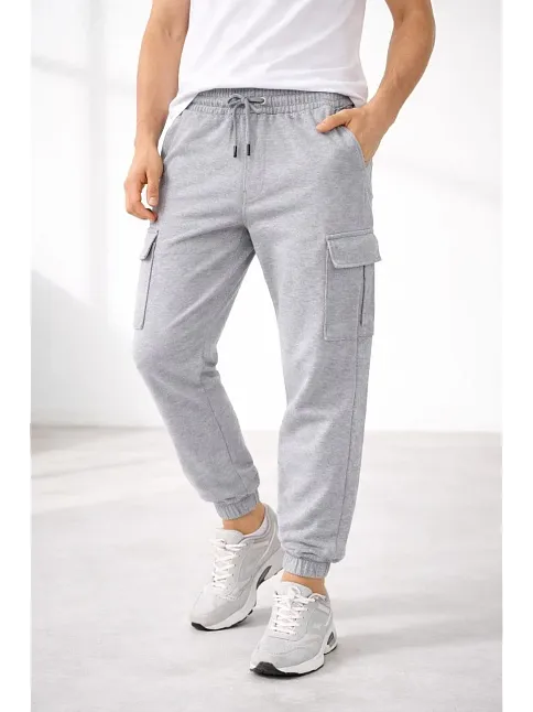 Erkek Jogger Eşofman Altı Regular Fit , Kargo Cepli, Lastikli Paça, Günlük Spor Pantolon - Gri