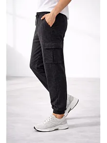 Erkek Jogger Eşofman Altı Regular Fit , Kargo Cepli, Lastikli Paça, Günlük Spor Pantolon - Füme