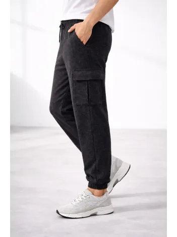 Erkek Jogger Eşofman Altı Regular Fit , Kargo Cepli, Lastikli Paça, Günlük Spor Pantolon - Füme