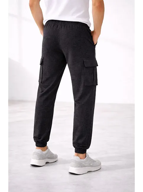 Erkek Jogger Eşofman Altı Regular Fit , Kargo Cepli, Lastikli Paça, Günlük Spor Pantolon - Füme
