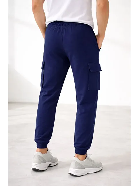 Erkek Jogger Eşofman Altı Regular Fit , Kargo Cepli, Lastikli Paça, Günlük Spor Pantolon - Lacivert