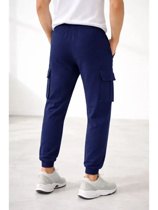 Erkek Jogger Eşofman Altı Regular Fit , Kargo Cepli, Lastikli Paça, Günlük Spor Pantolon - Lacivert