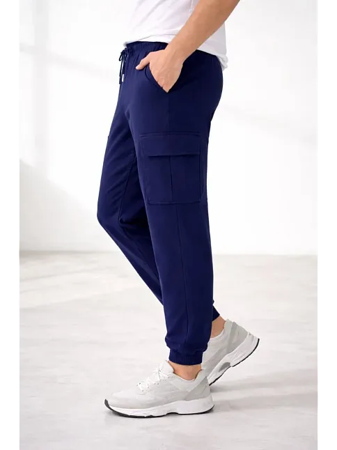 Erkek Jogger Eşofman Altı Regular Fit , Kargo Cepli, Lastikli Paça, Günlük Spor Pantolon - Lacivert