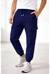 Erkek Jogger Eşofman Altı Regular Fit , Kargo Cepli, Lastikli Paça, Günlük Spor Pantolon - Lacivert
