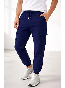 Erkek Jogger Eşofman Altı Regular Fit , Kargo Cepli, Lastikli Paça, Günlük Spor Pantolon - Lacivert