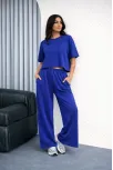 Osy Modal Yumuşak Dokulu Kadın Oversize İkili Takım Bol Paça Pantolonlu Günlük Takım - Saks Mavisi