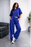 Osy Modal Yumuşak Dokulu Kadın Oversize İkili Takım Bol Paça Pantolonlu Günlük Takım - Saks Mavisi
