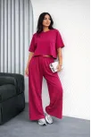 Osy Modal Yumuşak Dokulu Kadın Oversize İkili Takım Bol Paça Pantolonlu Günlük Takım - Fuşya
