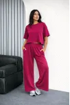 Osy Modal Yumuşak Dokulu Kadın Oversize İkili Takım Bol Paça Pantolonlu Günlük Takım - Fuşya