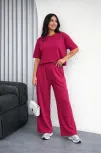 Osy Modal Yumuşak Dokulu Kadın Oversize İkili Takım Bol Paça Pantolonlu Günlük Takım - Fuşya