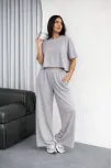 Osy Modal Yumuşak Dokulu Kadın Oversize İkili Takım Bol Paça Pantolonlu Günlük Takım - Gri
