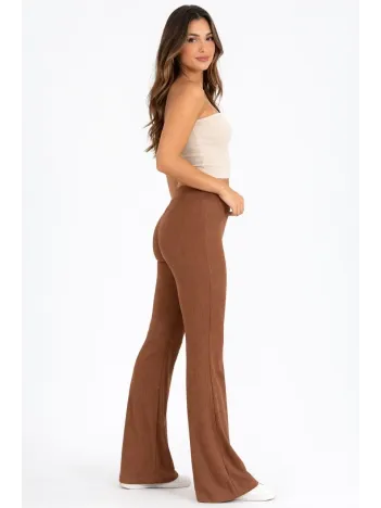 Kadın Fitilli Kaşkorse İspanyol Paça Tayt Yüksek Bel Esnek Günlük Rahat Pantolon - Kahverengi