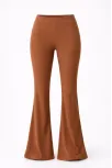 Kadın Fitilli Kaşkorse İspanyol Paça Tayt Yüksek Bel Esnek Günlük Rahat Pantolon - Kahverengi