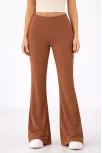 Kadın Fitilli Kaşkorse İspanyol Paça Tayt Yüksek Bel Esnek Günlük Rahat Pantolon - Kahverengi