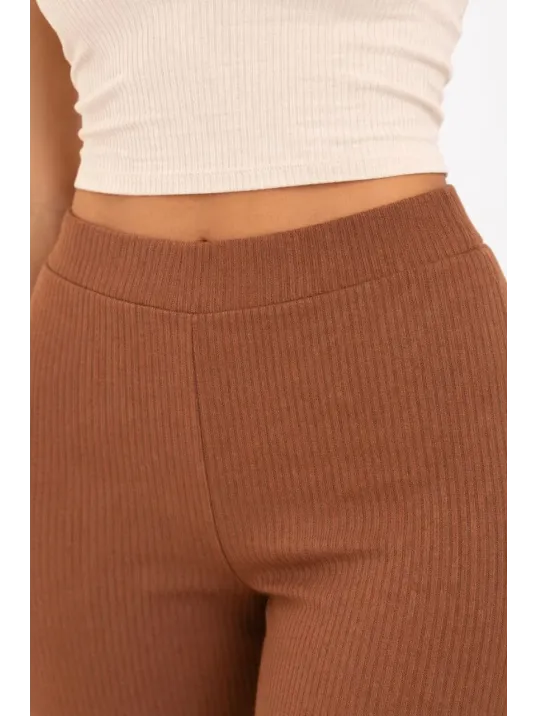 Kadın Fitilli Kaşkorse İspanyol Paça Tayt Yüksek Bel Esnek Günlük Rahat Pantolon - Kahverengi