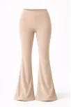 Kadın Fitilli Kaşkorse İspanyol Paça Tayt Yüksek Bel Esnek Günlük Rahat Pantolon - Bej
