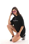 Kadın Baskılı T-shirt Kısa Kol Bisiklet Yaka Regular Rahat Kalıp Günlük Tişört - Siyah