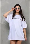 Kadın Baskılı T-shirt Kısa Kol Bisiklet Yaka Regular Rahat Kalıp Günlük Tişört - Beyaz