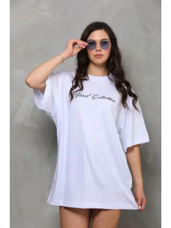 Kadın Baskılı T-shirt Kısa Kol Bisiklet Yaka Regular Rahat Kalıp Günlük Tişört - Beyaz