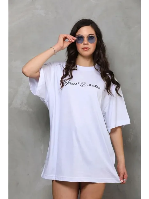 Kadın Baskılı T-shirt Kısa Kol Bisiklet Yaka Regular Rahat Kalıp Günlük Tişört - Beyaz
