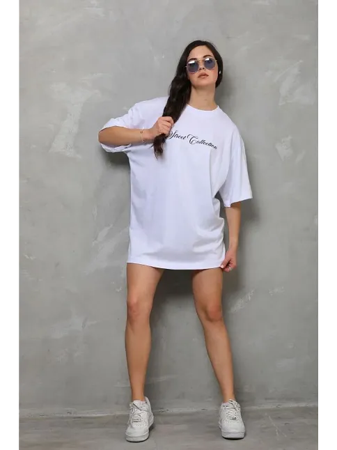 Kadın Baskılı T-shirt Kısa Kol Bisiklet Yaka Regular Rahat Kalıp Günlük Tişört - Beyaz