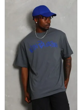 Erkek Baskılı T-shirt Kısa Kol Bisiklet Yaka Regular Fit Rahat Kalıp Günlük Tişört - Füme