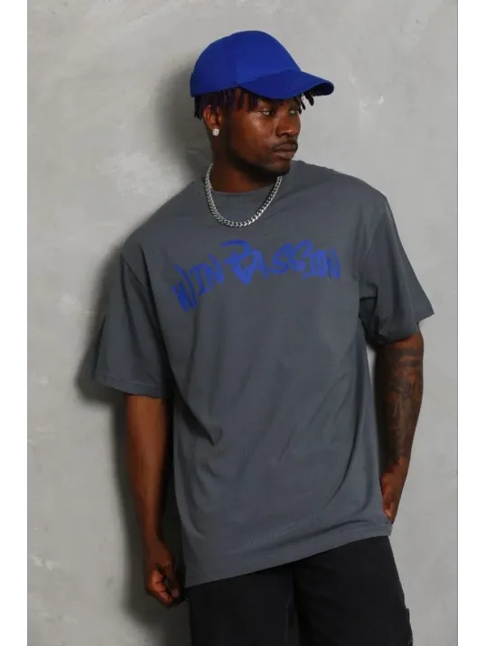 Erkek Baskılı T-shirt Kısa Kol Bisiklet Yaka Regular Fit Rahat Kalıp Günlük Tişört - Füme Erkek Baskılı T-shirt Kısa Kol Bisiklet Yaka Regular Fit Rahat Kalıp Günlük Tişört - Füme