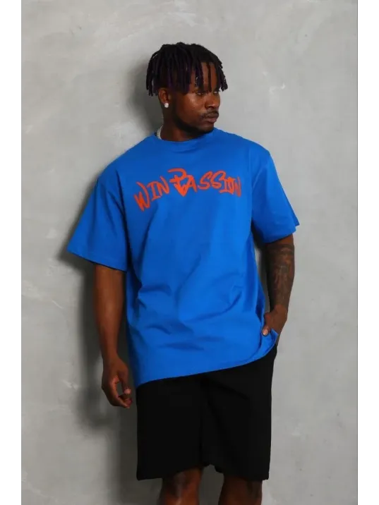 Erkek Baskılı T-shirt Kısa Kol Bisiklet Yaka Regular Fit Rahat Kalıp Günlük Tişört - Saks Mavisi