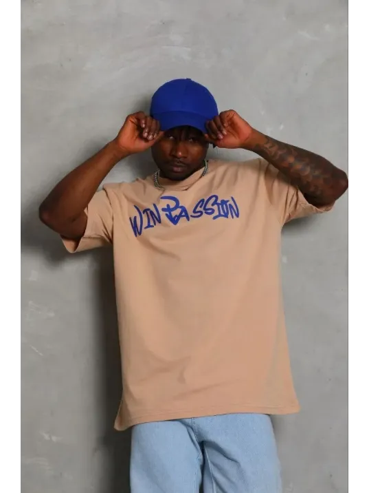 Erkek Baskılı T-shirt Kısa Kol Bisiklet Yaka Regular Fit Rahat Kalıp Günlük Tişört - Bej