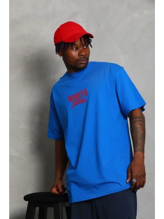 Erkek Baskılı T-shirt Kısa Kol Bisiklet Yaka Regular Fit Rahat Kalıp Günlük Tişört - Saks Mavisi