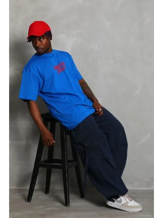 Erkek Baskılı T-shirt Kısa Kol Bisiklet Yaka Regular Fit Rahat Kalıp Günlük Tişört - Saks Mavisi