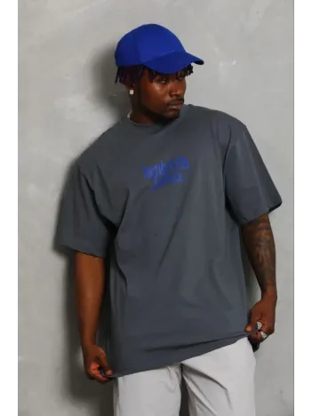 Erkek Baskılı T-shirt Kısa Kol Bisiklet Yaka Regular Fit Rahat Kalıp Günlük Tişört - Füme