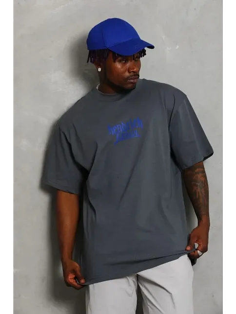 Erkek Baskılı T-shirt Kısa Kol Bisiklet Yaka Regular Fit Rahat Kalıp Günlük Tişört - Füme