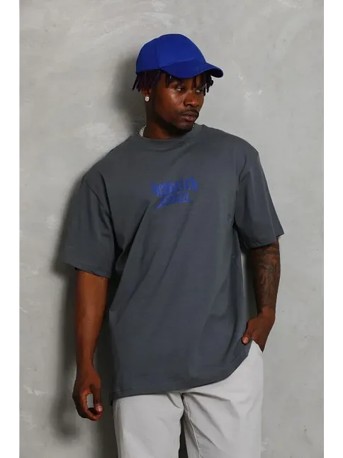 Erkek Baskılı T-shirt Kısa Kol Bisiklet Yaka Regular Fit Rahat Kalıp Günlük Tişört - Füme
