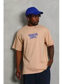Erkek Baskılı T-shirt Kısa Kol Bisiklet Yaka Regular Fit Rahat Kalıp Günlük Tişört - Bej