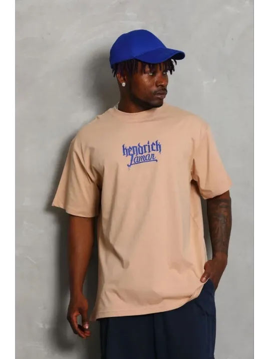 Erkek Baskılı T-shirt Kısa Kol Bisiklet Yaka Regular Fit Rahat Kalıp Günlük Tişört - Bej