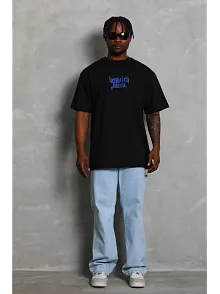 Erkek Baskılı T-shirt Kısa Kol Bisiklet Yaka Regular Fit Rahat Kalıp Günlük Tişört - Siyah