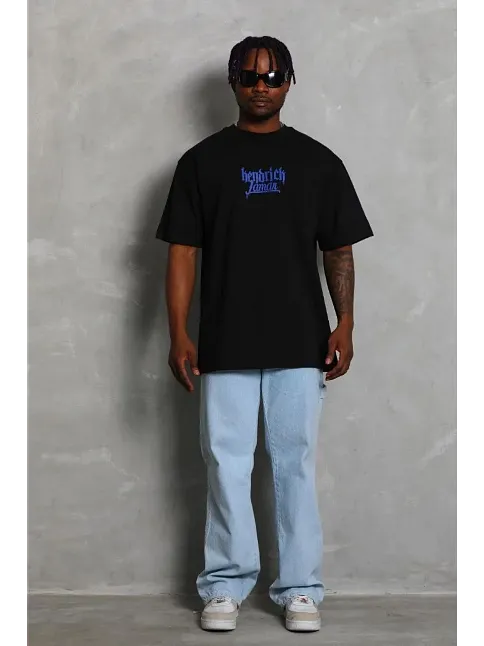Erkek Baskılı T-shirt Kısa Kol Bisiklet Yaka Regular Fit Rahat Kalıp Günlük Tişört - Siyah