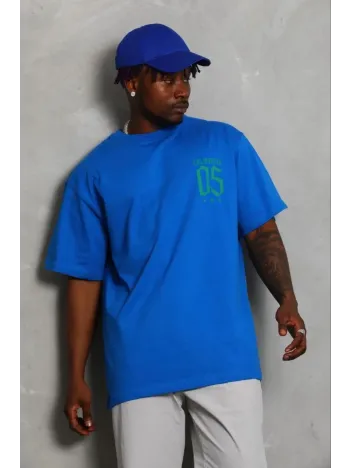 Erkek Baskılı T-shirt Kısa Kol Bisiklet Yaka Regular Fit Rahat Kalıp Günlük Tişört - Saks Mavisi