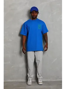 Erkek Baskılı T-shirt Kısa Kol Bisiklet Yaka Regular Fit Rahat Kalıp Günlük Tişört - Saks Mavisi