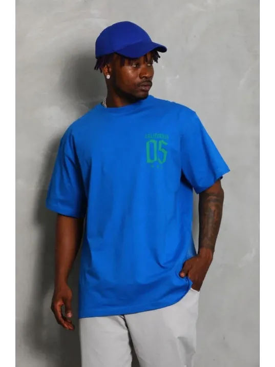 Erkek Baskılı T-shirt Kısa Kol Bisiklet Yaka Regular Fit Rahat Kalıp Günlük Tişört - Saks Mavisi Erkek Baskılı T-shirt Kısa Kol Bisiklet Yaka Regular Fit Rahat Kalıp Günlük Tişört - Saks Mavisi