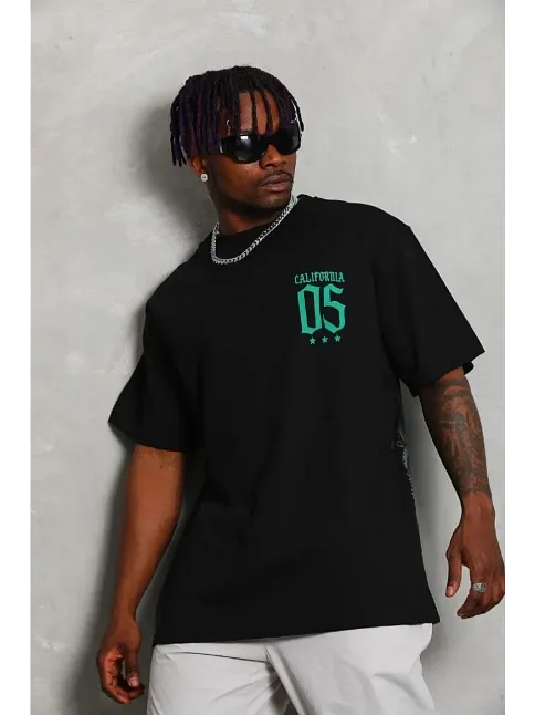 Erkek Baskılı T-shirt Kısa Kol Bisiklet Yaka Regular Fit Rahat Kalıp Günlük Tişört - Siyah