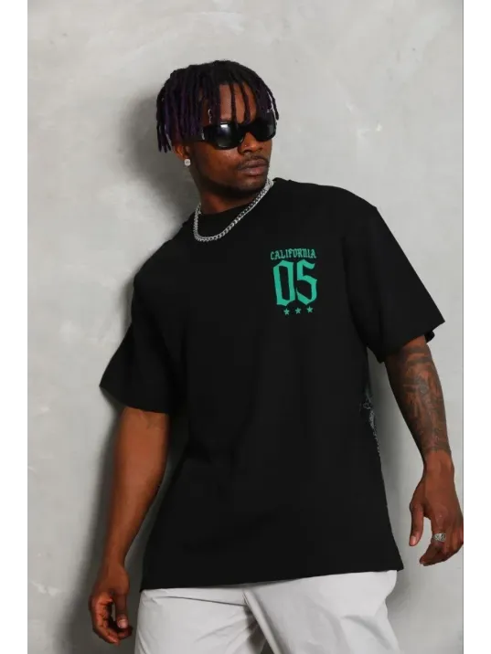 Erkek Baskılı T-shirt Kısa Kol Bisiklet Yaka Regular Fit Rahat Kalıp Günlük Tişört - Siyah