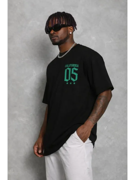 Erkek Baskılı T-shirt Kısa Kol Bisiklet Yaka Regular Fit Rahat Kalıp Günlük Tişört - Siyah