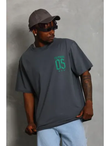 Erkek Baskılı T-shirt Kısa Kol Bisiklet Yaka Regular Fit Rahat Kalıp Günlük Tişört - Füme Erkek Baskılı T-shirt Kısa Kol Bisiklet Yaka Regular Fit Rahat Kalıp Günlük Tişört - Füme