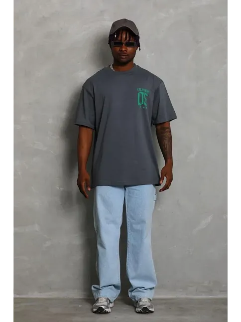 Erkek Baskılı T-shirt Kısa Kol Bisiklet Yaka Regular Fit Rahat Kalıp Günlük Tişört - Füme