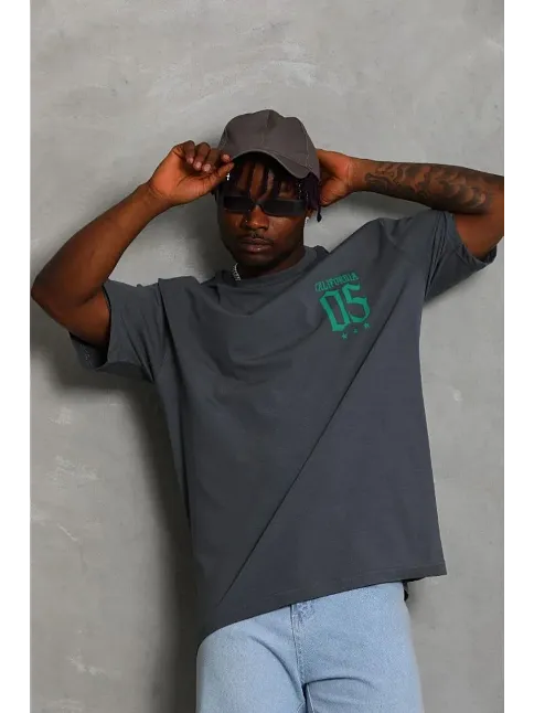 Erkek Baskılı T-shirt Kısa Kol Bisiklet Yaka Regular Fit Rahat Kalıp Günlük Tişört - Füme